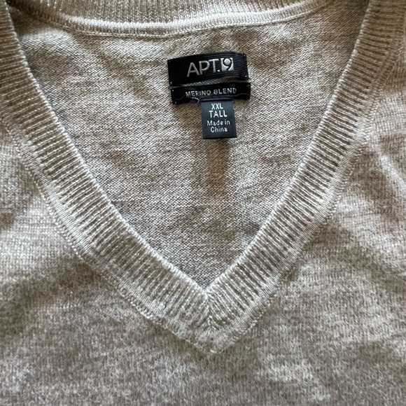 Apt 9 Merino Wool Blend Oatmeal Gray Long Sleeve V Neck Sweater Men’s XXL Tall - Picture 5 of 10